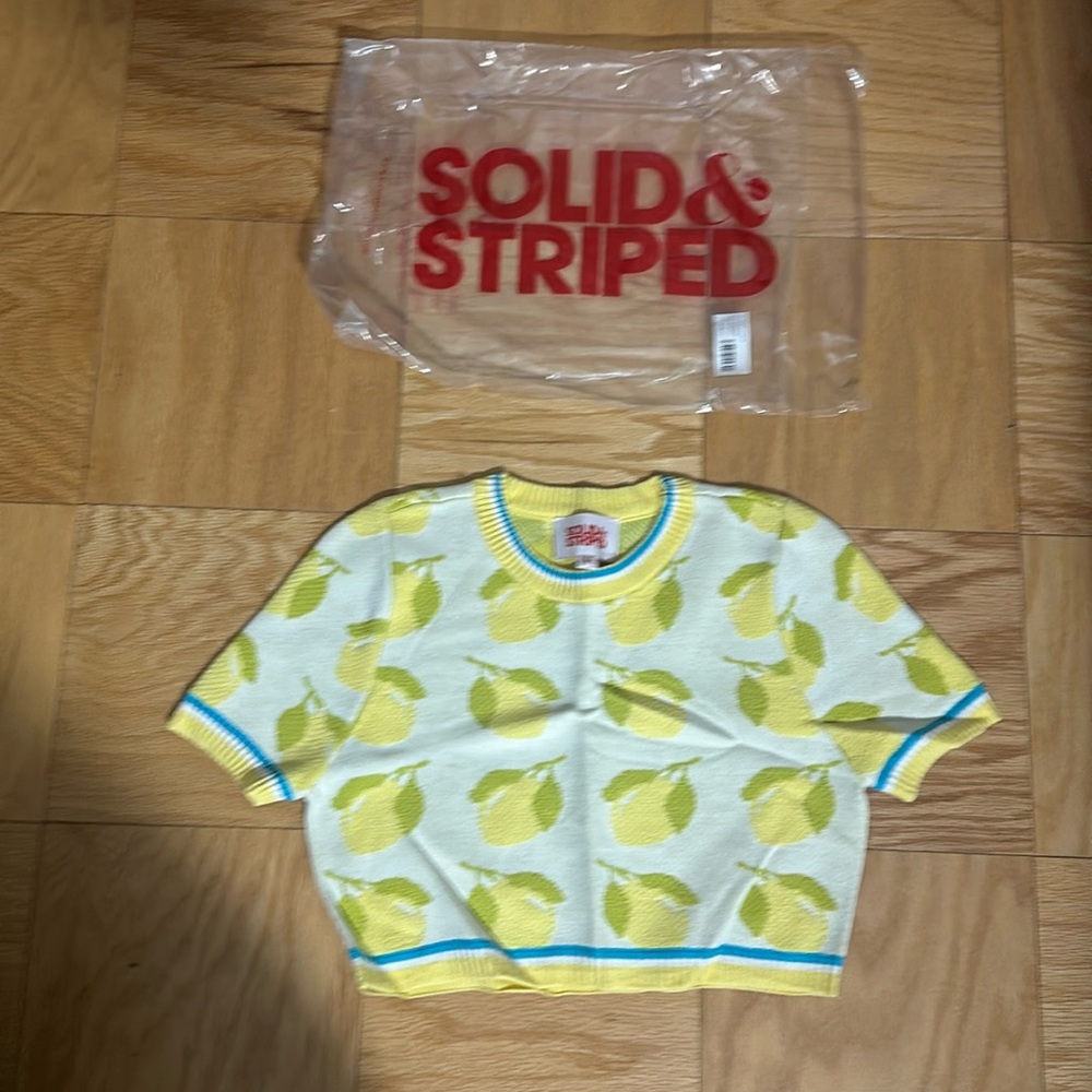Brand New Solid & Striped Cropped Short Sleeve Lemon Sweater - Picture 2 of 2